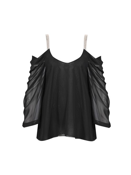 Blusa tunica in georgette con dettagli gioiello Nero D. Exterior | 626752NERO